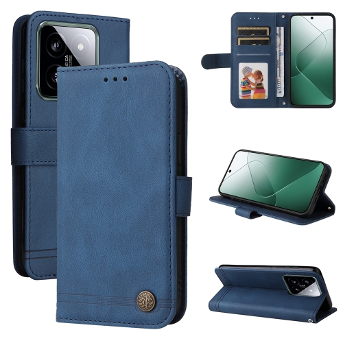 

For Xiaomi 14 Skin Feel Life Tree Metal Button Leather Phone Case(Blue)