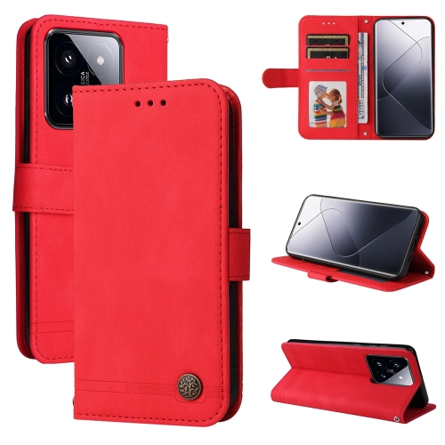 

For Xiaomi 14 Pro Skin Feel Life Tree Metal Button Leather Phone Case(Red)