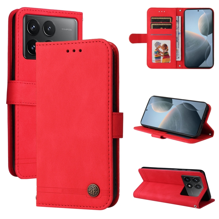 

For Xiaomi Redmi K70E Skin Feel Life Tree Metal Button Leather Phone Case(Red)