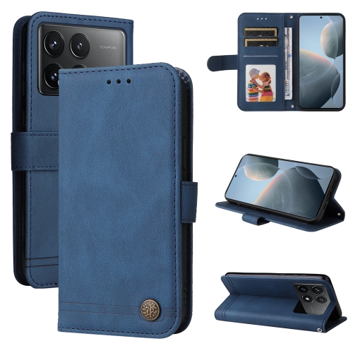 

For Xiaomi Redmi K70E Skin Feel Life Tree Metal Button Leather Phone Case(Blue)