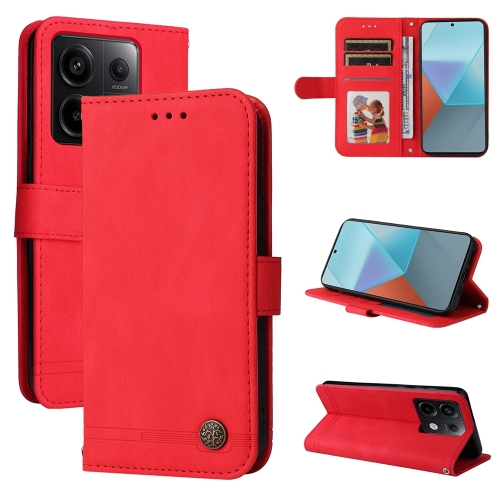 

For Xiaomi Redmi Note13 Pro 5G Global Skin Feel Life Tree Metal Button Leather Phone Case(Red)