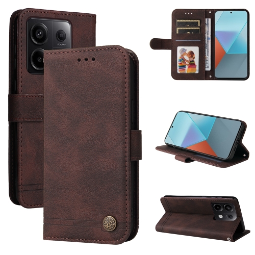 

For Xiaomi Redmi Note13 Pro 5G Global Skin Feel Life Tree Metal Button Leather Phone Case(Brown)