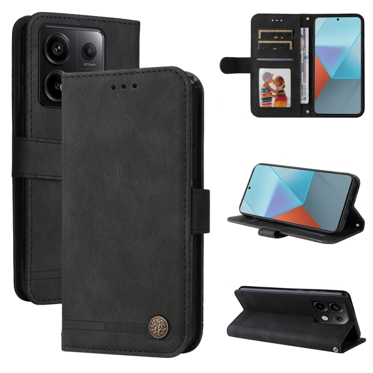 

For Xiaomi Redmi Note13 Pro 5G Global Skin Feel Life Tree Metal Button Leather Phone Case(Black)
