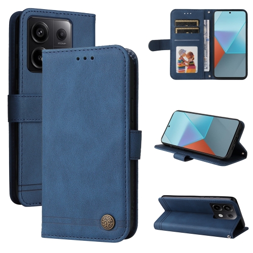 

For Xiaomi Redmi Note13 Pro 5G Global Skin Feel Life Tree Metal Button Leather Phone Case(Blue)