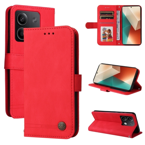 

For Xiaomi Redmi Note13 5G Global Skin Feel Life Tree Metal Button Leather Phone Case(Red)