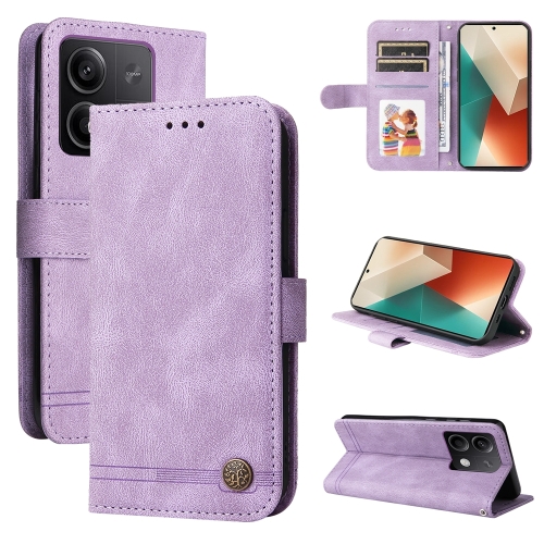 

For Xiaomi Redmi Note13 5G Global Skin Feel Life Tree Metal Button Leather Phone Case(Purple)