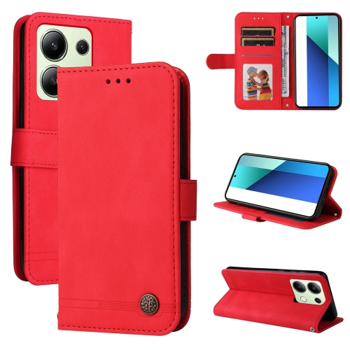 

For Xiaomi Redmi Note13 4G Skin Feel Life Tree Metal Button Leather Phone Case(Red)