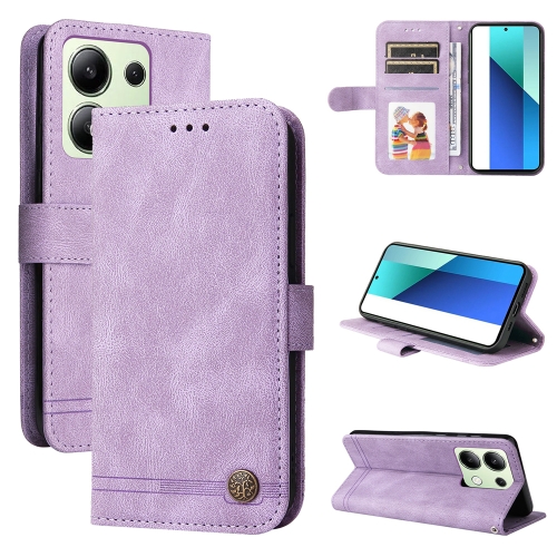 

For Xiaomi Redmi Note13 4G Skin Feel Life Tree Metal Button Leather Phone Case(Purple)