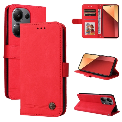 

For Xiaomi Redmi Note13 Pro 4G Global/Poco M6 Pro 4G Skin Feel Life Tree Metal Button Leather Phone Case(Red)