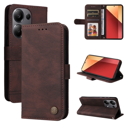 

For Xiaomi Redmi Note13 Pro 4G Global/Poco M6 Pro 4G Skin Feel Life Tree Metal Button Leather Phone Case(Brown)