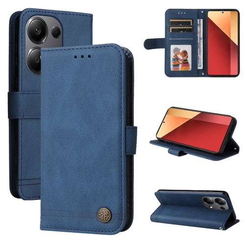 

For Xiaomi Redmi Note13 Pro 4G Global/Poco M6 Pro 4G Skin Feel Life Tree Metal Button Leather Phone Case(Blue)