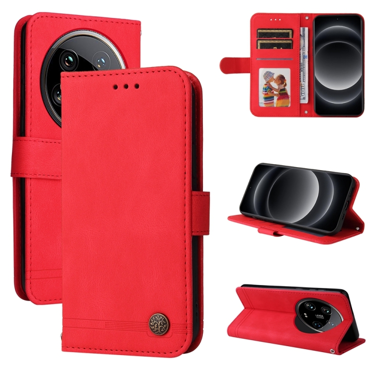

For Xiaomi 14 Ultra Skin Feel Life Tree Metal Button Leather Phone Case(Red)