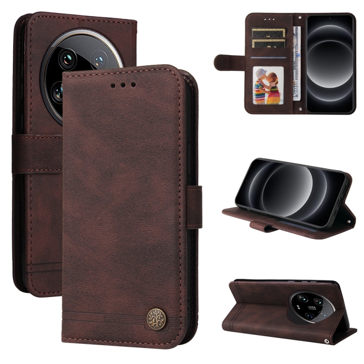 

For Xiaomi 14 Ultra Skin Feel Life Tree Metal Button Leather Phone Case(Brown)