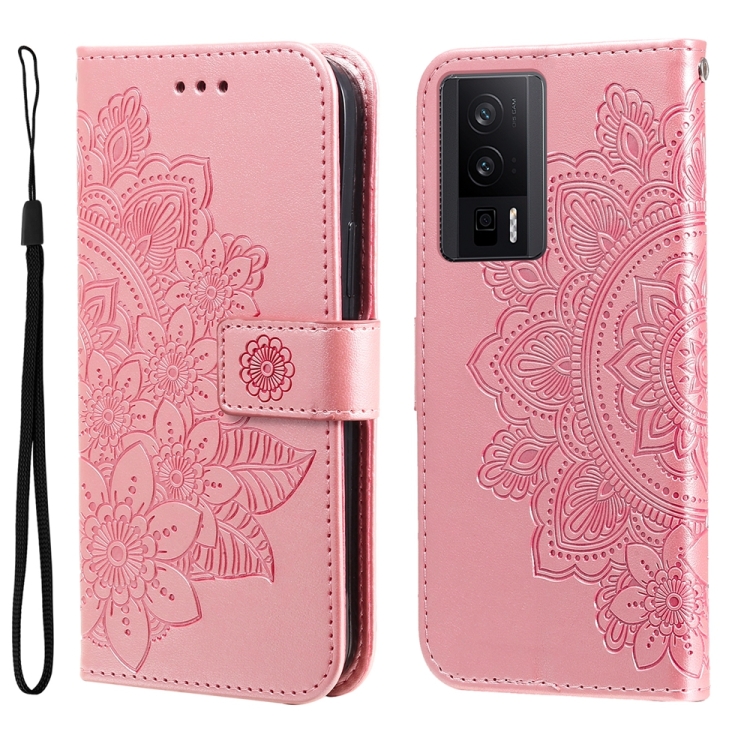 

For Xiaomi Redmi K60 / K60 Pro 7-petal Flowers Embossing Leather Phone Case(Rose Gold)