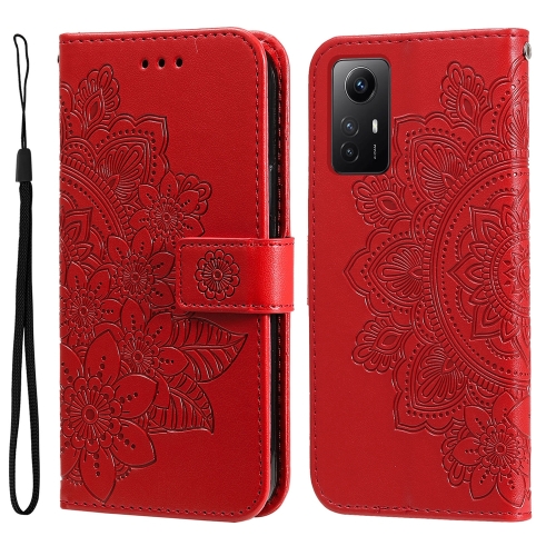 

For Xiaomi Redmi Note 12S 4G 7-petal Flowers Embossing Leather Phone Case(Red)