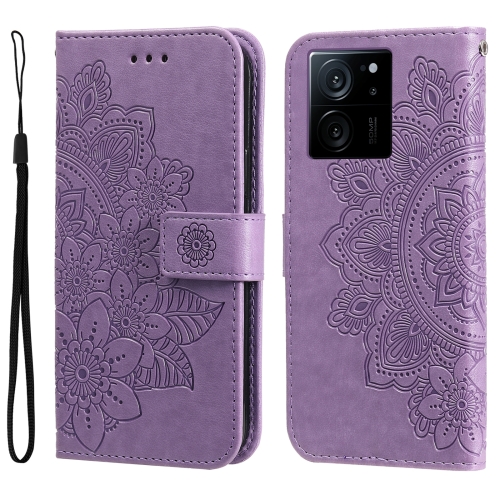 

For Xiaomi 13T / Redmi K60 Ultra 7-petal Flowers Embossing Leather Phone Case(Light Purple)