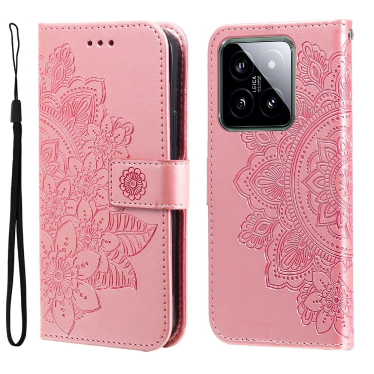 

For Xiaomi 14 7-petal Flowers Embossing Leather Phone Case(Rose Gold)