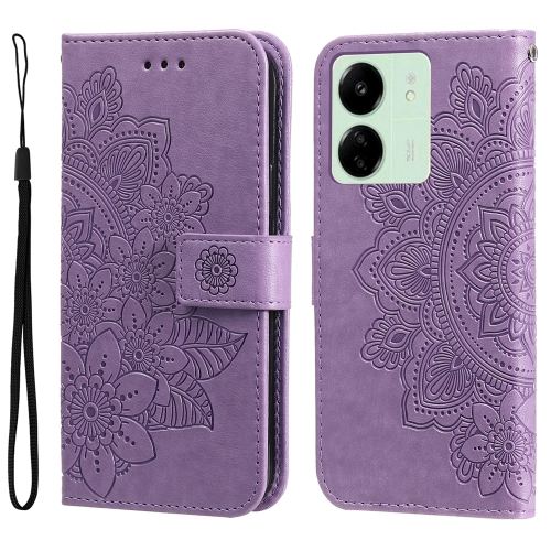 

For Xiaomi Redmi 13C 4G 7-petal Flowers Embossing Leather Phone Case(Light Purple)