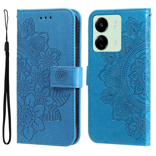 

For Xiaomi Redmi 13C 4G 7-petal Flowers Embossing Leather Phone Case(Blue)