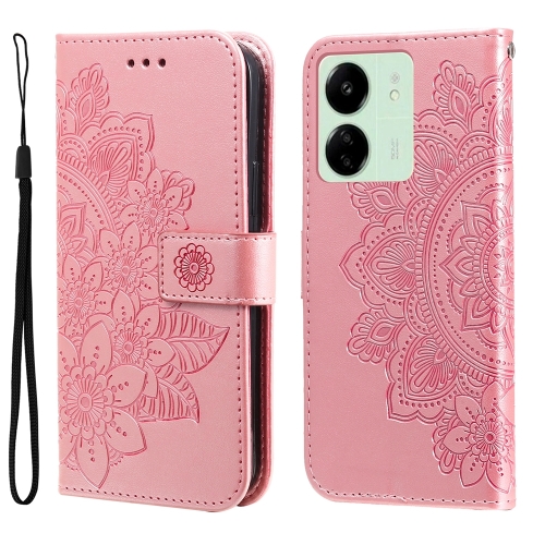 

For Xiaomi Redmi 13C 4G 7-petal Flowers Embossing Leather Phone Case(Rose Gold)