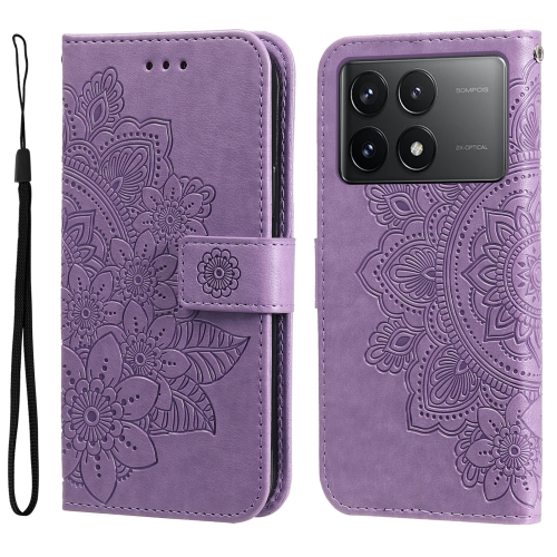 

For Xiaomi Redmi K70E 7-petal Flowers Embossing Leather Phone Case(Light Purple)