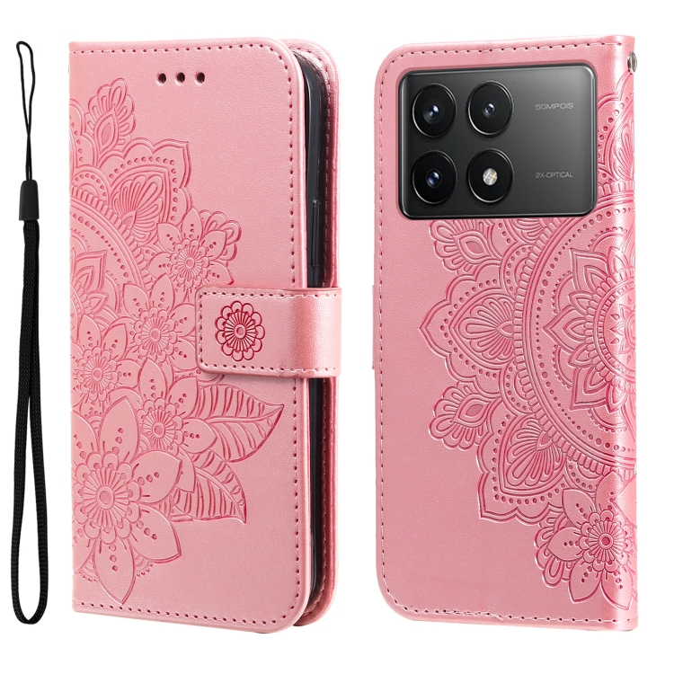 

For Xiaomi Redmi K70E 7-petal Flowers Embossing Leather Phone Case(Rose Gold)
