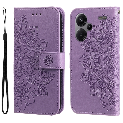 

For Xiaomi Redmi Note13 Pro+ 5G Global 7-petal Flowers Embossing Leather Phone Case(Light Purple)