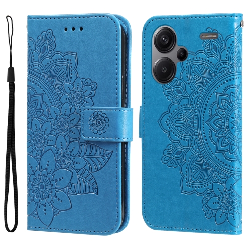 

For Xiaomi Redmi Note13 Pro+ 5G Global 7-petal Flowers Embossing Leather Phone Case(Blue)