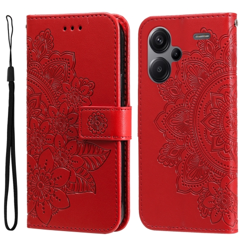 

For Xiaomi Redmi Note13 Pro+ 5G Global 7-petal Flowers Embossing Leather Phone Case(Red)