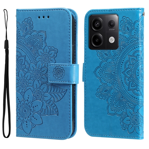 

For Xiaomi Redmi Note13 Pro 5G Global 7-petal Flowers Embossing Leather Phone Case(Blue)