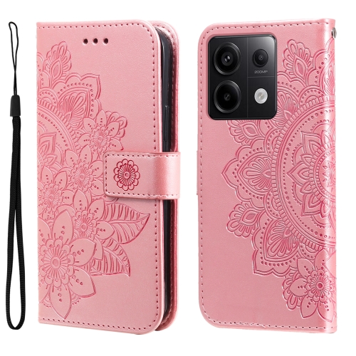 

For Xiaomi Redmi Note13 Pro 5G Global 7-petal Flowers Embossing Leather Phone Case(Rose Gold)