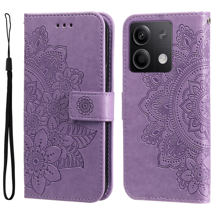 

For Xiaomi Redmi Note13 5G Global 7-petal Flowers Embossing Leather Phone Case(Light Purple)