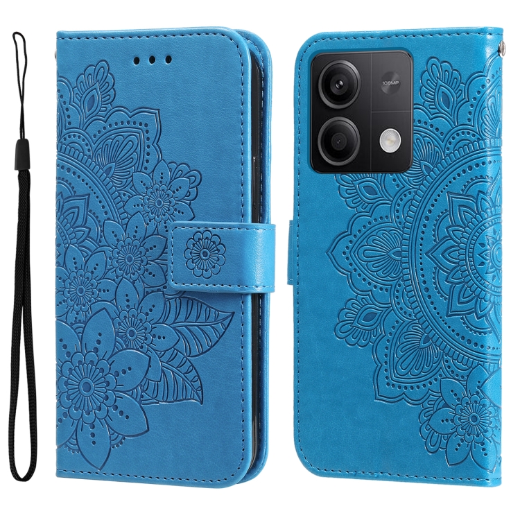 

For Xiaomi Redmi Note13 5G Global 7-petal Flowers Embossing Leather Phone Case(Blue)
