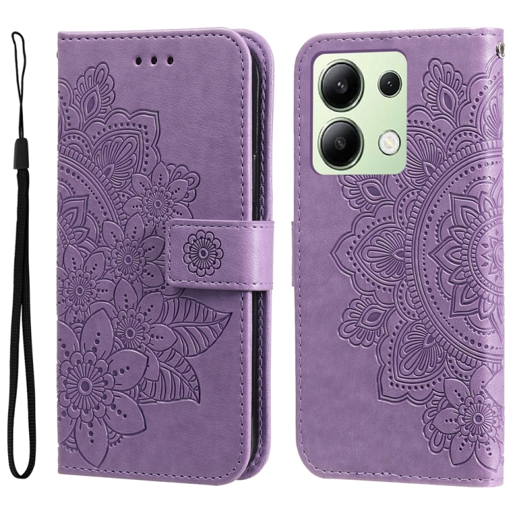 

For Xiaomi Redmi Note13 4G 7-petal Flowers Embossing Leather Phone Case(Light Purple)