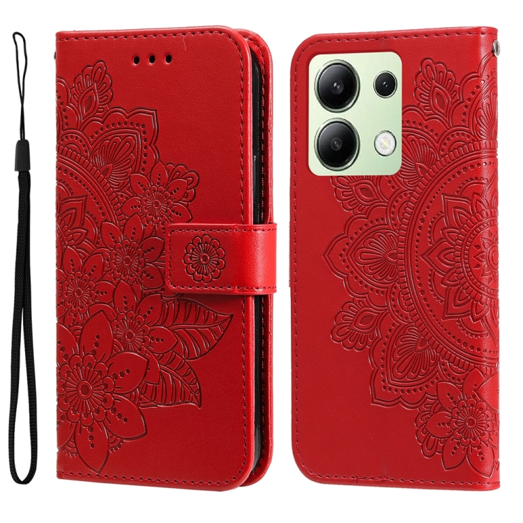

For Xiaomi Redmi Note13 4G 7-petal Flowers Embossing Leather Phone Case(Red)