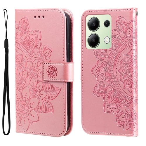 

For Xiaomi Redmi Note13 4G 7-petal Flowers Embossing Leather Phone Case(Rose Gold)