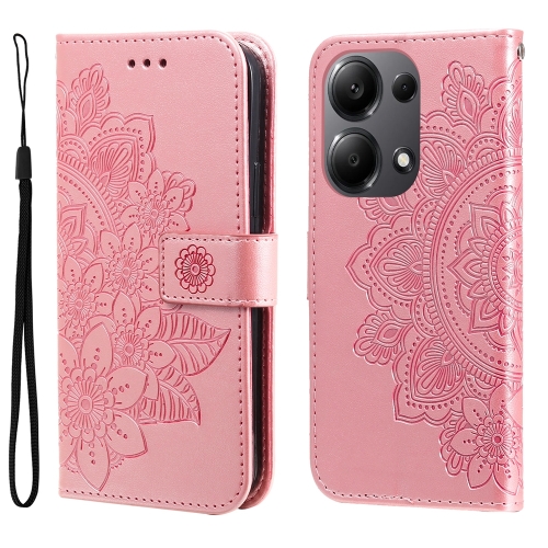

For Xiaomi Redmi Note13 Pro 4G Global/Poco M6 Pro 4G 7-petal Flowers Embossing Leather Phone Case(Rose Gold)