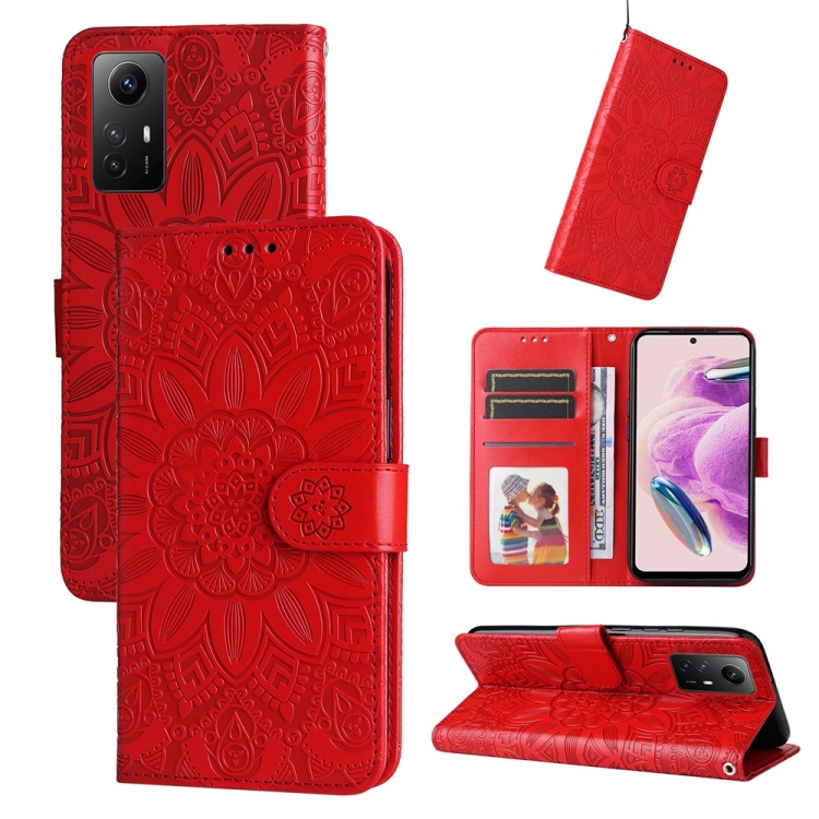

For Xiaomi Redmi Note 12S 4G Embossed Sunflower Leather Phone Case(Red)