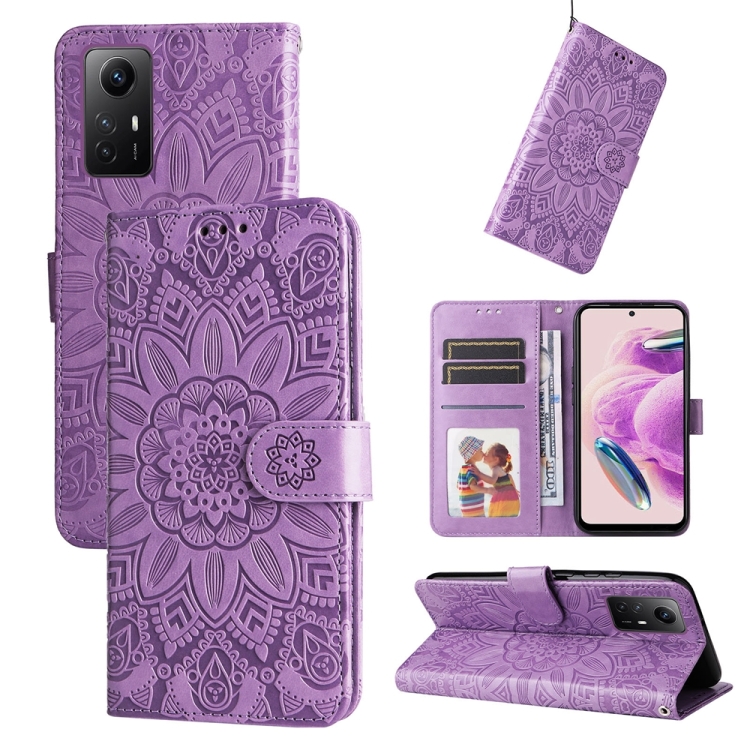 

For Xiaomi Redmi Note 12S 4G Embossed Sunflower Leather Phone Case(Purple)