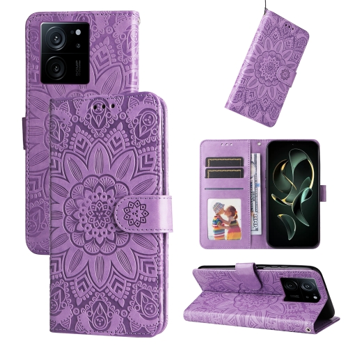 

For Xiaomi 13T / Redmi K60 Ultra Embossed Sunflower Leather Phone Case(Purple)