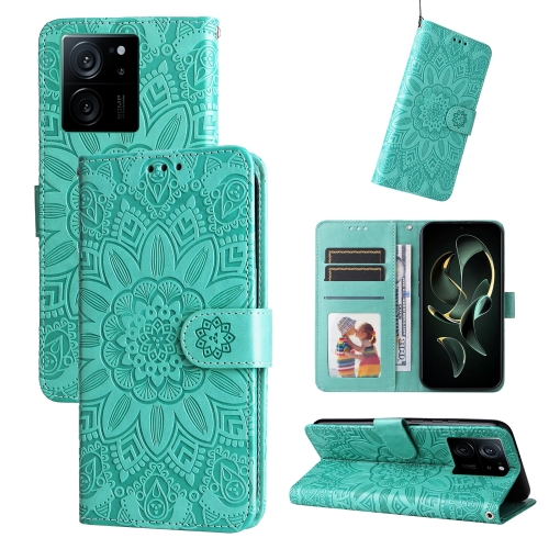 

For Xiaomi 13T / Redmi K60 Ultra Embossed Sunflower Leather Phone Case(Green)
