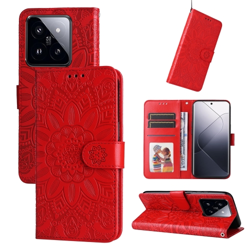 

For Xiaomi 14 Pro Embossed Sunflower Leather Phone Case(Red)