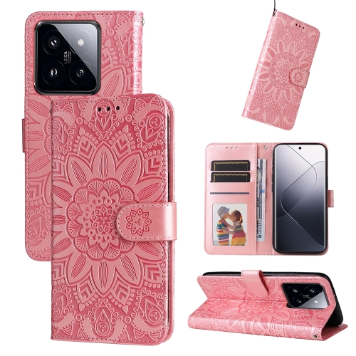

For Xiaomi 14 Pro Embossed Sunflower Leather Phone Case(Rose Gold)
