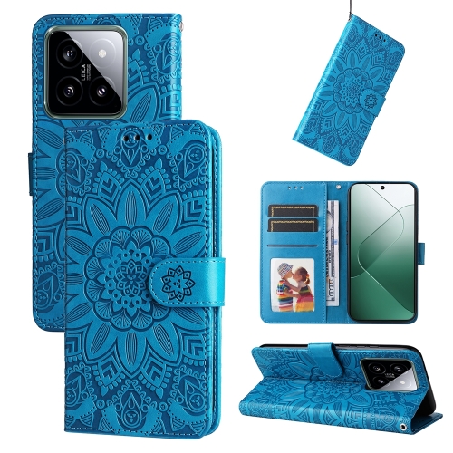 

For Xiaomi 14 Embossed Sunflower Leather Phone Case(Blue)