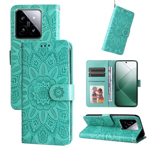 

For Xiaomi 14 Embossed Sunflower Leather Phone Case(Green)