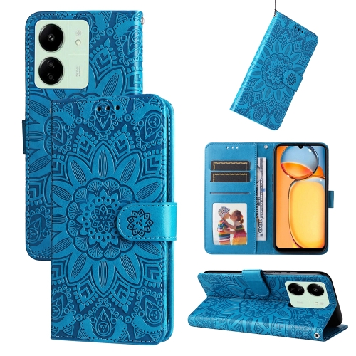 

For Xiaomi Redmi 13C 4G Embossed Sunflower Leather Phone Case(Blue)