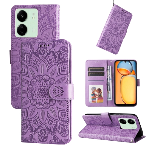 

For Xiaomi Redmi 13C 4G Embossed Sunflower Leather Phone Case(Purple)