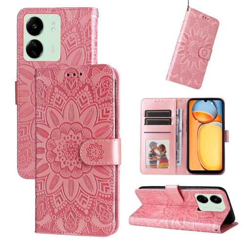 

For Xiaomi Redmi 13C 4G Embossed Sunflower Leather Phone Case(Rose Gold)