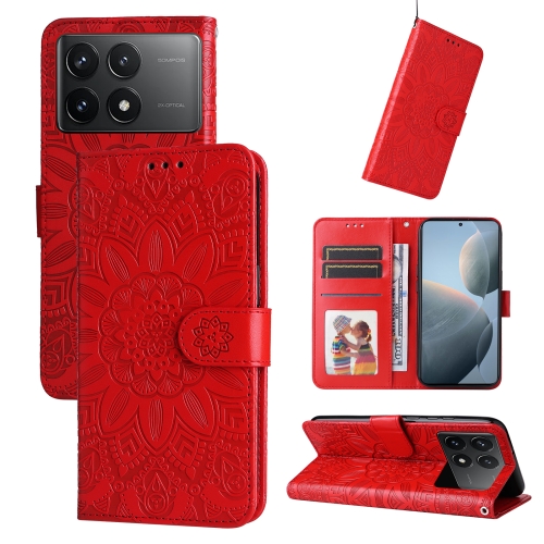 

For Xiaomi Redmi K70 / K70 Pro Embossed Sunflower Leather Phone Case(Red)