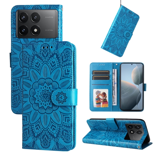 

For Xiaomi Redmi K70 / K70 Pro Embossed Sunflower Leather Phone Case(Blue)